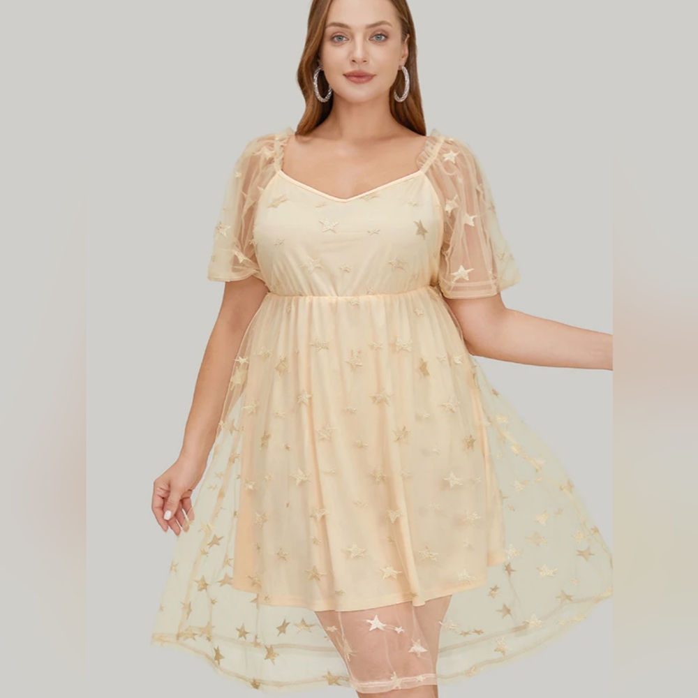 BloomChic Star Embroidered Mesh Ruffle Sleeve Frill Trim Dress Regular size 26